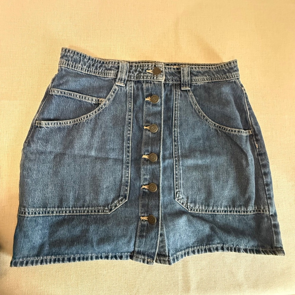 Old Navy Womens Blue Denim Button Front Mini Skirt Size 6 High Waisted A-Line‎
